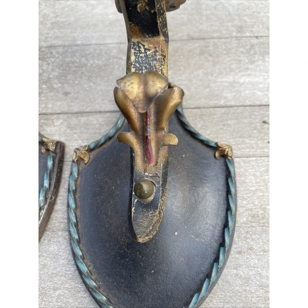 Antique Vintage Moe Bridges Milwaukee‎ Wis. Cast Iron Gothic Sconce Light Set 2